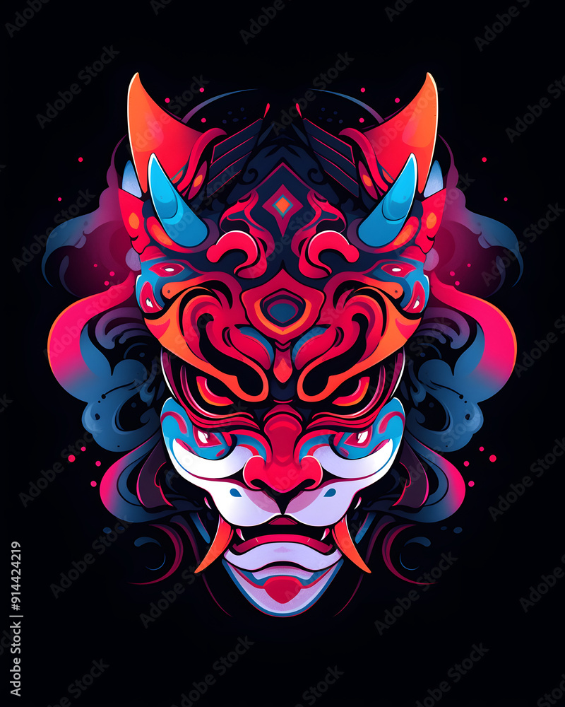 Kabuki Mask art nouveau illustration Kabuki Mask art nouveau illustration