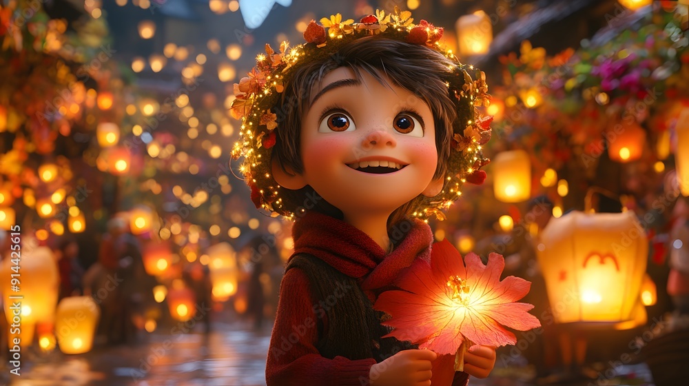 Charming Martin Day with animated characters enjoying lantern parades and festive activities in autumn Charming Martin Day with animated characters enjoying lantern parades and festive activities in autumn