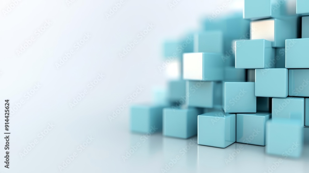 Cluster of interconnected blue cubes, sharp edges and reflections, depth and perspective, futuristic sci-fi theme Cluster of interconnected blue cubes, sharp edges and reflections, depth and perspective, futuristic sci-fi theme