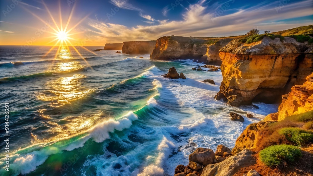 Sun-Kissed Cliffs and Sparkling Waves Generative AI Sun-Kissed Cliffs and Sparkling Waves Generative AI