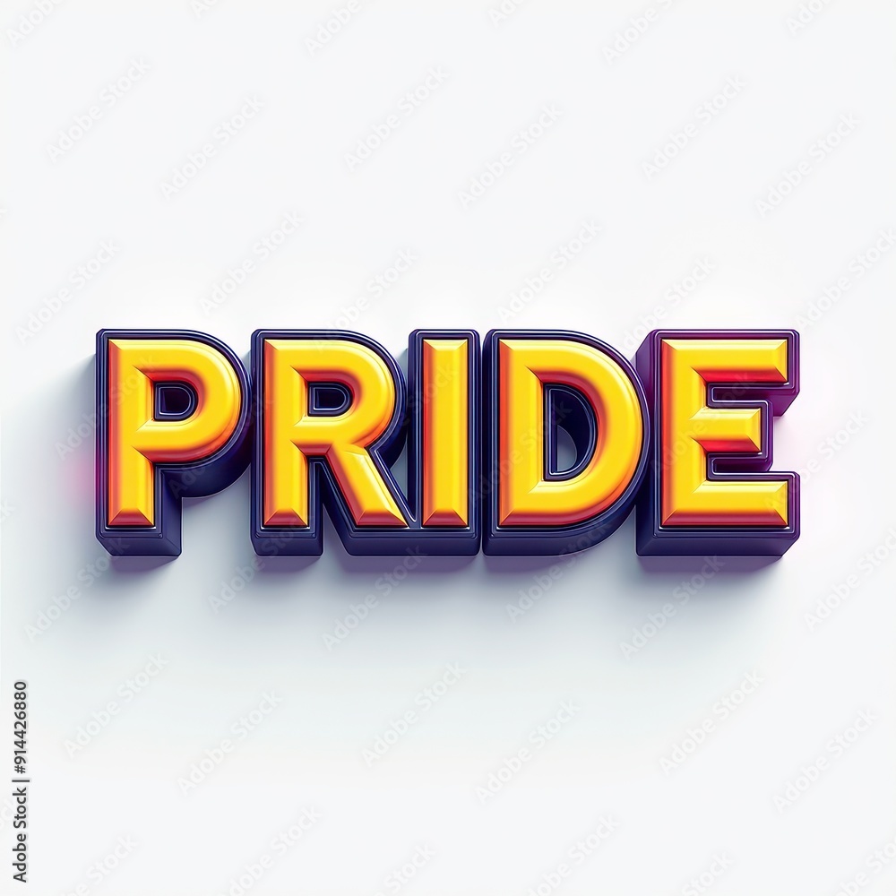 Bold yellow and purple 'PRIDE' text on a white background. Bold yellow and purple 'PRIDE' text on a white background.