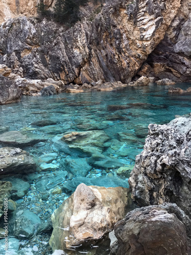 Blue lagoon at Delik Deniz (Kral Koyu) in Gazipasa, Turkey. The clear turquoise waters photo