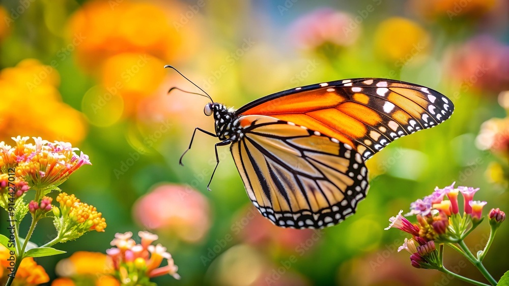 Fototapeta premium Monarch Majesty: A Symphony of Orange, Black, and White AI Generated