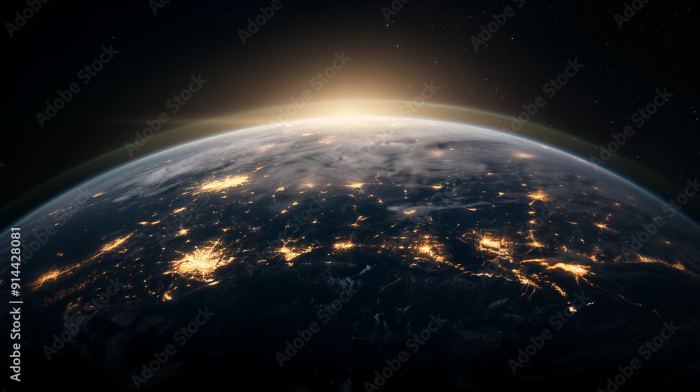 Obraz premium A view of the Earth from space, with the sun rising over the horizon