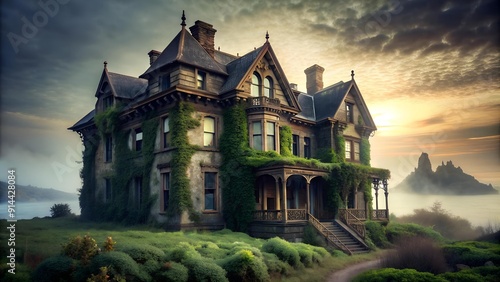 Whispers of the Wind: A Weathered Victorian Mansion in the Coastal Fog AI Generated