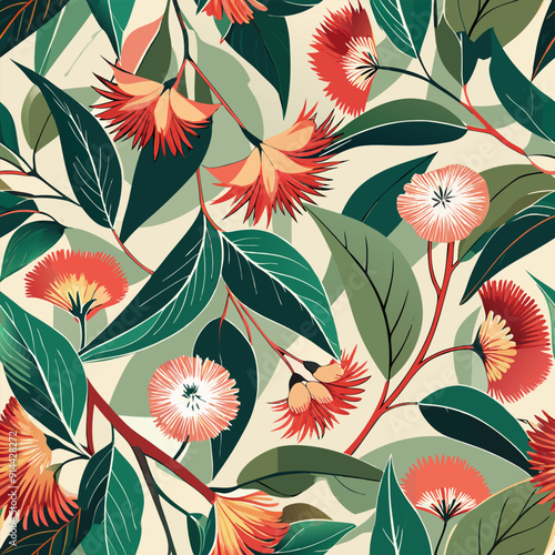 Classic australian gum blossom eucalyptus seamless pattern