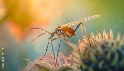 Close-up of a fungus gnat resting a plant, revealing intricate details and textures photo