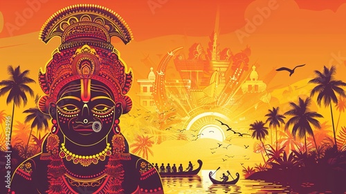 illustration of snakeboat race in Onam celebration background for Happy Onam festival of South India Kerala photo