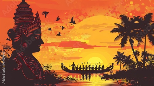 illustration of snakeboat race in Onam celebration background for Happy Onam festival of South India Kerala photo