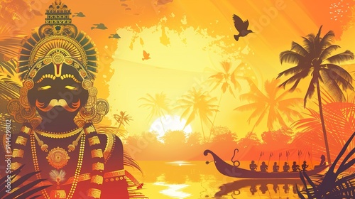 illustration of snakeboat race in Onam celebration background for Happy Onam festival of South India Kerala photo