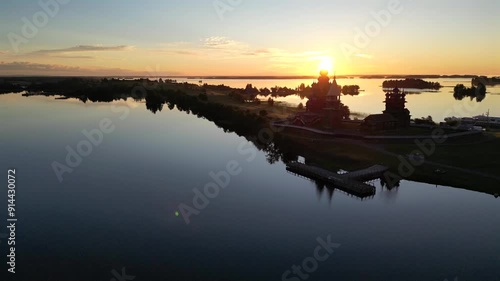 The beautiful wooden Kizhi church complex is located on an island in Lake Onega