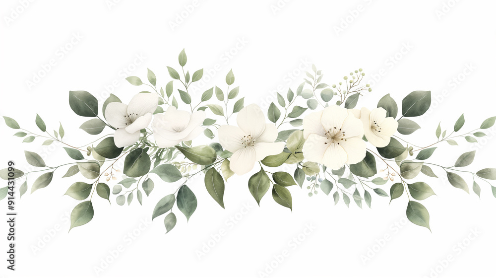 A white flower bouquet with green leaves A white flower bouquet with green leaves