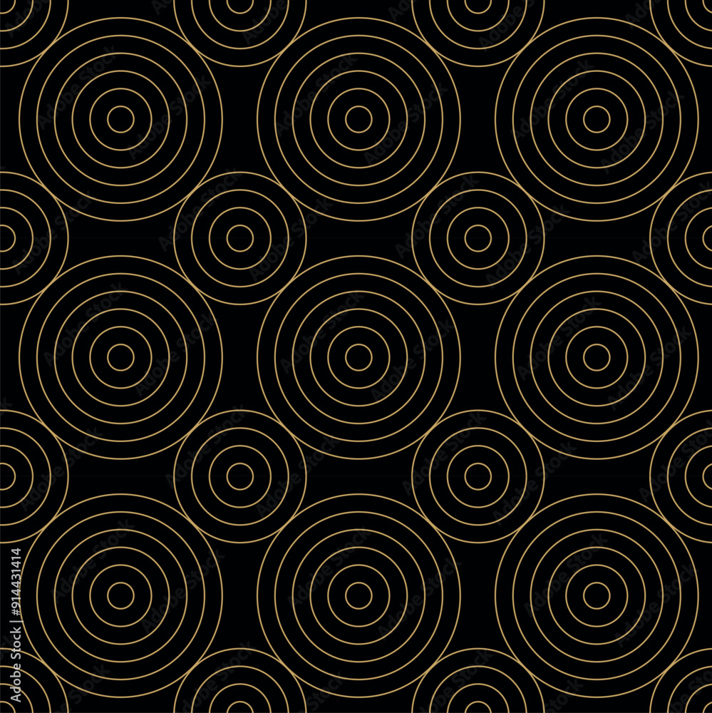 Abstract geometric pattern with circles, stripes, lines. Seamless vector background. Black and gold ornament. Modern reticulated graphic design. Abstract geometric pattern with circles, stripes, lines. Seamless vector background. Black and gold ornament. Modern reticulated graphic design.