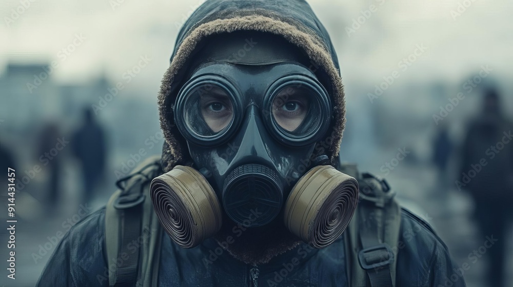 Male figure in protective gear against hazardous conditions Male figure in protective gear against hazardous conditions