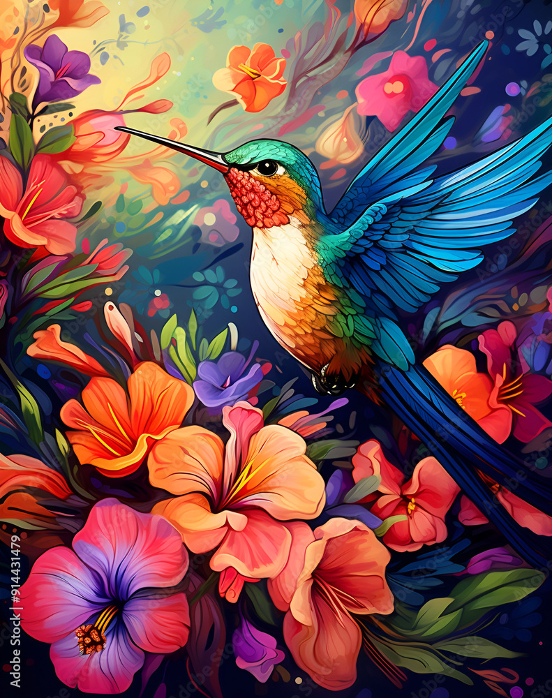 abstract illustration of bird and flowers abstract illustration of bird and flowers