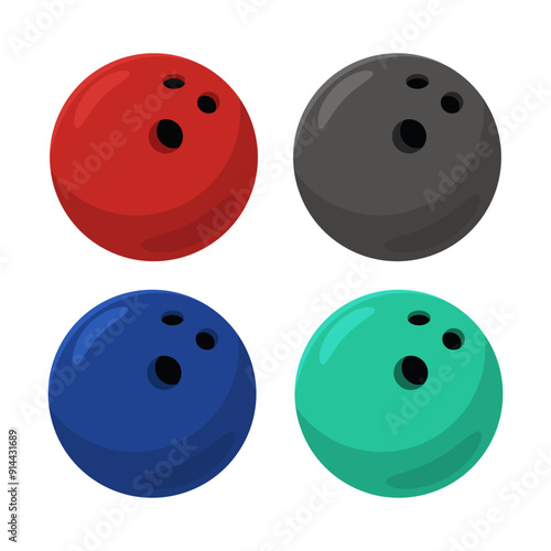 Bowling ball set of different colors flat vector illustration isolated on a background