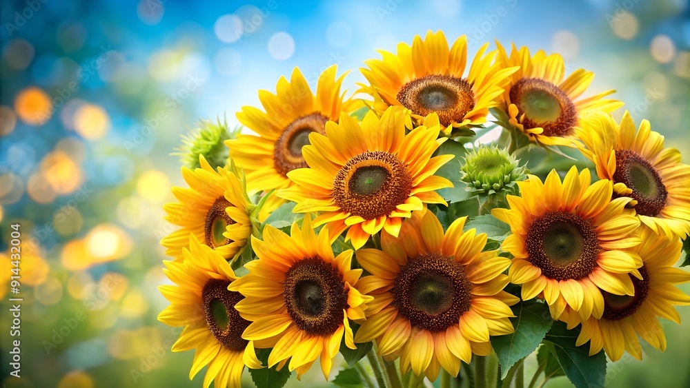 A Symphony of Sunflowers: A vibrant and cheerful bouquet of sunflowers, bursting with life and color. generative AI A Symphony of Sunflowers: A vibrant and cheerful bouquet of sunflowers, bursting with life and color. generative AI