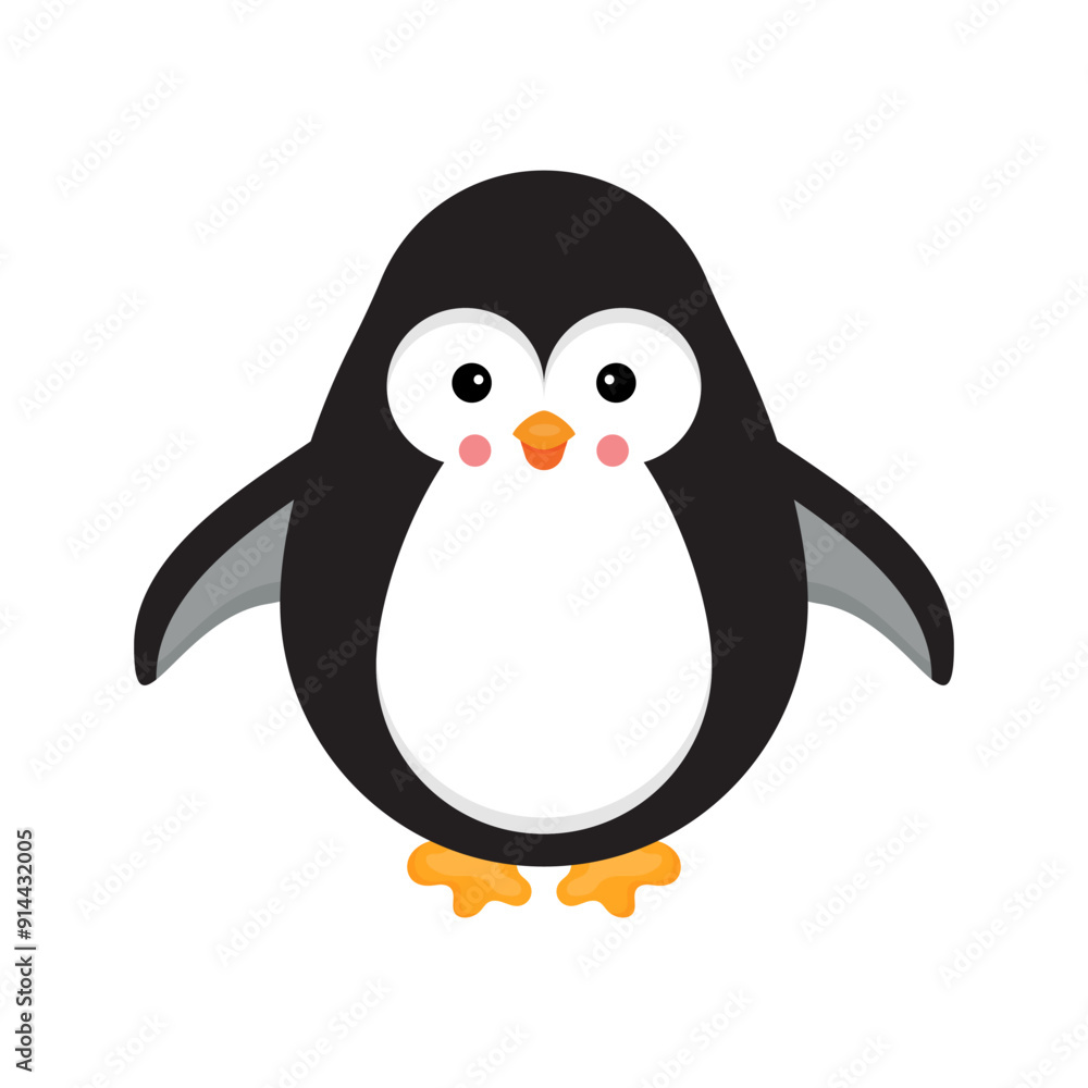 Obraz premium Cute penguin flat vector illustration isolated on white background