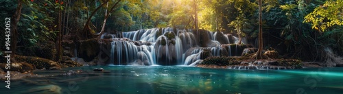 Serene Waterfall Cascading Through Lush Jungle