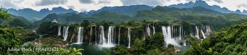 Waterfalls Cascading Through Lush Green Mountains