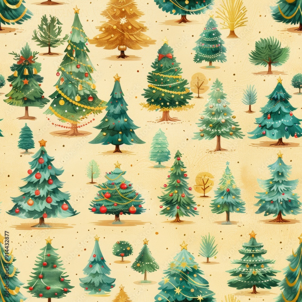 Fototapeta premium Diverse charming festive christmas tree patterns in intricate and delightful designs