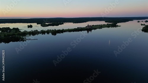 The beautiful wooden Kizhi church complex is located on an island in Lake Onega