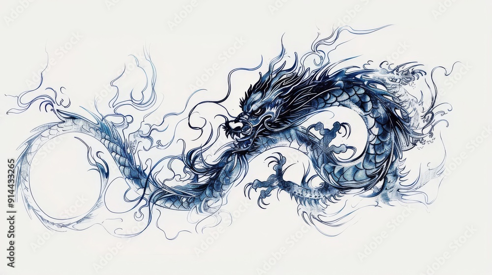 Fototapeta premium Chinese dragon in elegant single line, Chinese dragon, modern artistic fusion