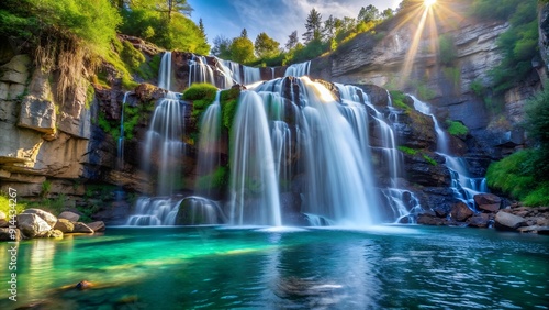 Cascading Crystal: A Waterfall's Gleaming Majesty  AI generated