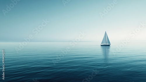 A lone sailboat on a calm sea, symbolizing freedom and solitude, providing a serene and inspiring background with ample copy space.
