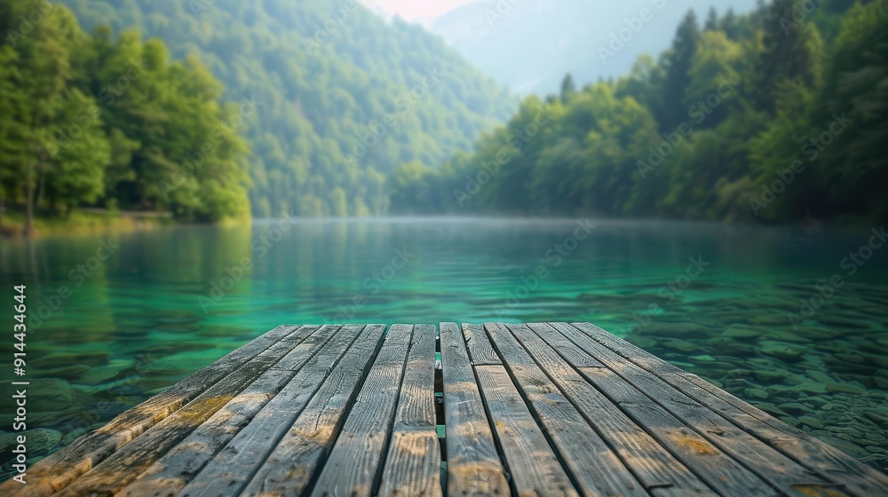 A wooden dock extends into a tranquil lake surrounded by lush green forest. The water is crystal clear and the air is still. The scene evokes a sense of peace and serenity. A wooden dock extends into a tranquil lake surrounded by lush green forest. The water is crystal clear and the air is still. The scene evokes a sense of peace and serenity.