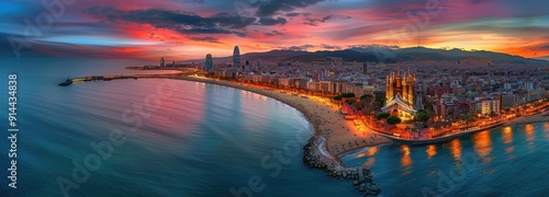 Barcelona at Sunset: A Panoramic View of the Coastal City