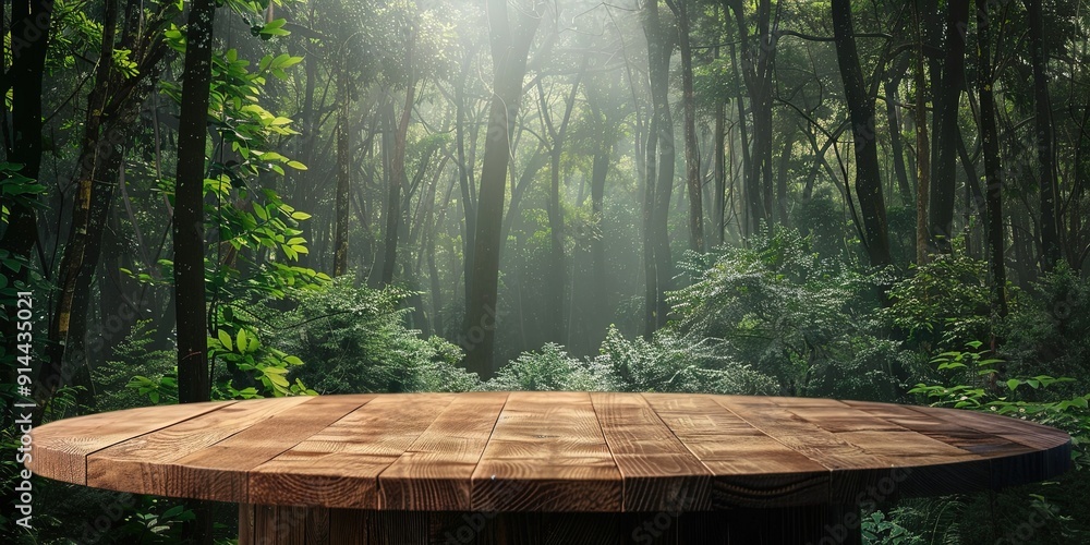 empty wood podium for product display, forest empty wood podium for product display, forest