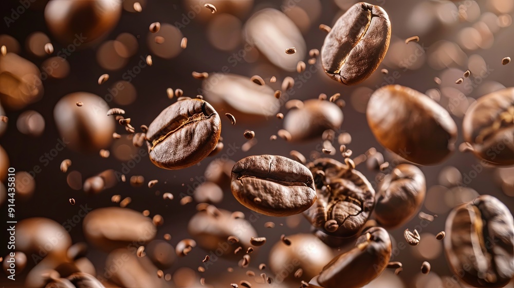Flying coffee beans on isolated background Flying coffee beans on isolated background