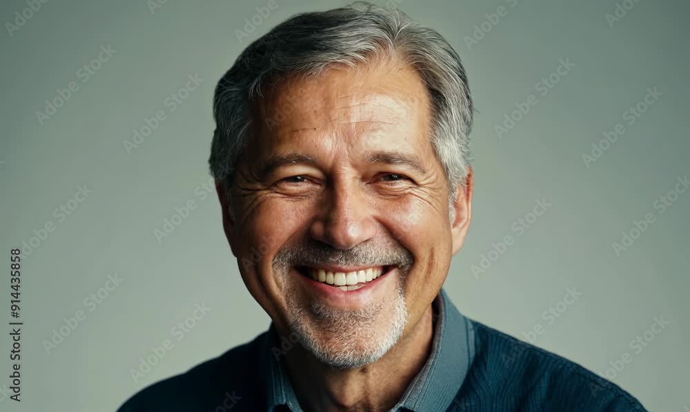 Portrait of a happy senior man smiling at the camera on grey background Portrait of a happy senior man smiling at the camera on grey background