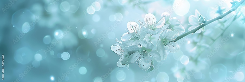 A delicate white blossom branch with a soft, blue bokeh background. The image symbolizes purity, new beginnings, spring, and beauty. A delicate white blossom branch with a soft, blue bokeh background. The image symbolizes purity, new beginnings, spring, and beauty.