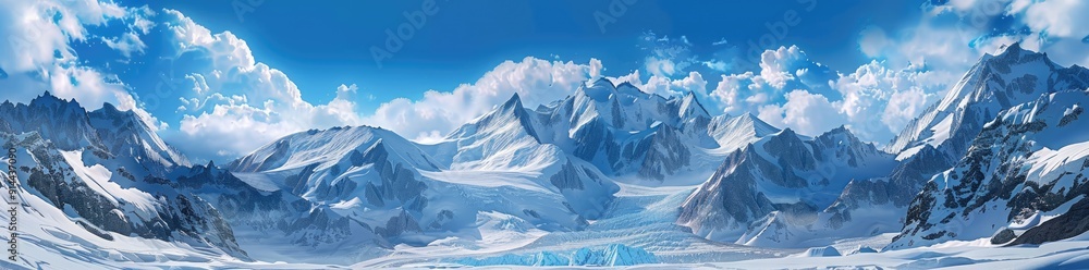 Fototapeta premium Snowy Mountain Range Under a Blue Sky