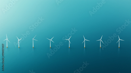 A row of wind turbines are in the water