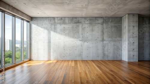 Empty room with concrete wall and wooden floor , empty, room, concrete, wall, wooden, floor, interior, design