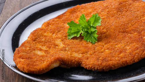 delicious traditional german schnitzel with parsley