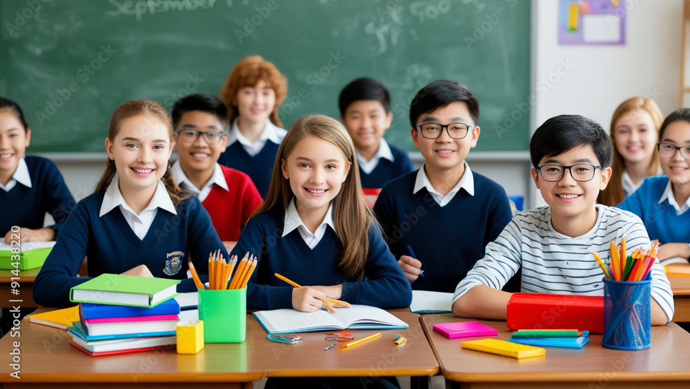 On September 1, children study at school at their desks On September 1, children study at school at their desks