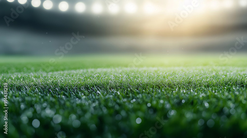 A field of green grass with a few drops of water on it