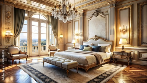 A Symphony of Silk: A Luxurious Hotel Bedroom in a Parisian Palace  Generative AI