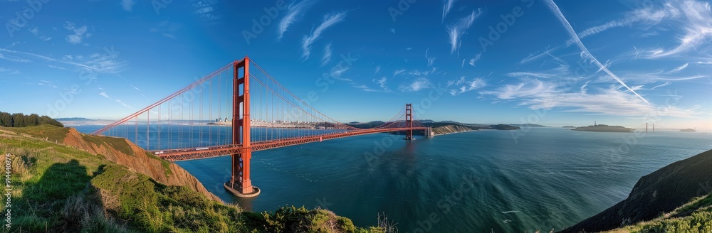 Golden Gate Bridge Panorama with Clear Blue Sky Golden Gate Bridge Panorama with Clear Blue Sky
