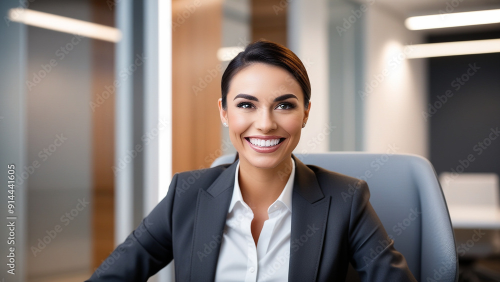 Smiling office worker at her desk Smiling office worker at her desk