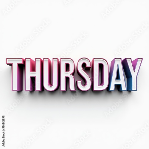 Colorful 3D text displaying the word 'Thursday' with gradient effects.