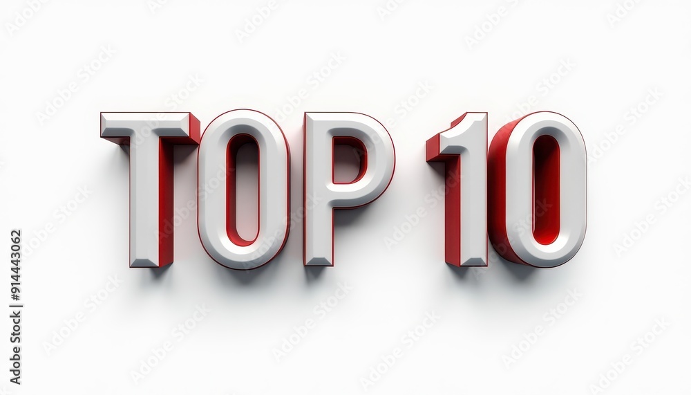3D 'Top 10' text in bold red and white letters on a white background. 3D 'Top 10' text in bold red and white letters on a white background.