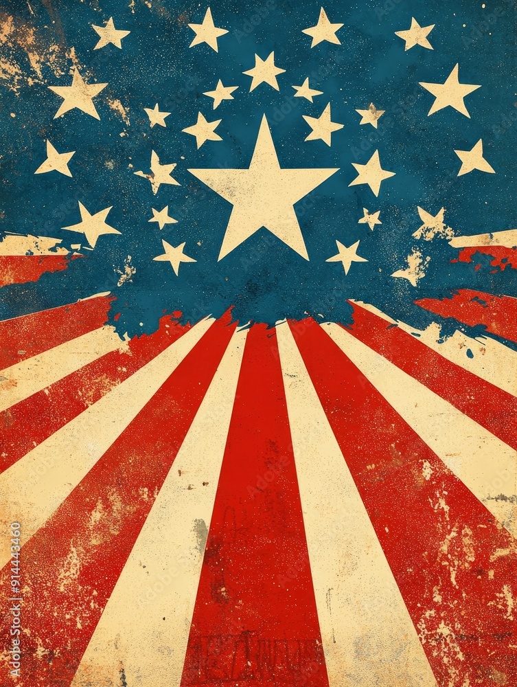 Fototapeta premium Vintage American Flag Design with Grunge Texture