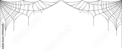Halloween horizontal frame black cobweb on transparent background ilustration vector. Halloween concept