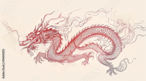 Flowing minimalist Chinese dragon, Chinese dragon, traditional essence