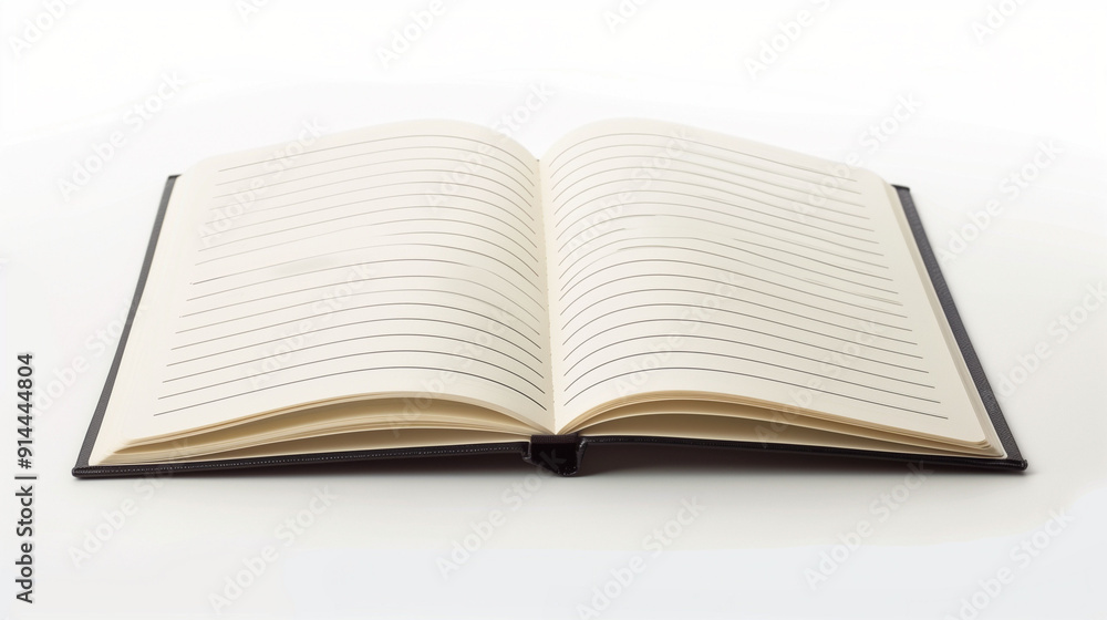 Open Hardcover Notebook With Lined Pages On A Clear White Surface Ready For Writing Open Hardcover Notebook With Lined Pages On A Clear White Surface Ready For Writing